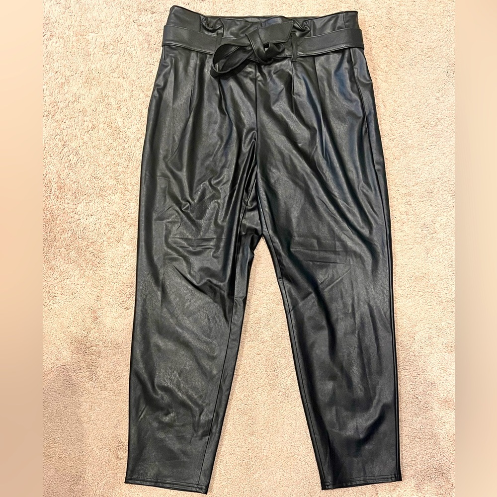 NWT White House Black Market Tapered Tie Waist Faux Leather Pants. Size 10R